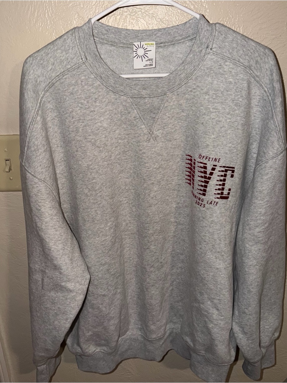 offline by aerie oversized fit nyc running late crewneck